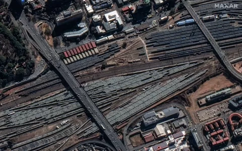 Nelson Mandela Bridge and Braamfontein Rail Yard, Johannesburg, South Africa