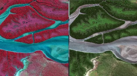 Embley River (False Colour vs Natural), Queensland, Australia